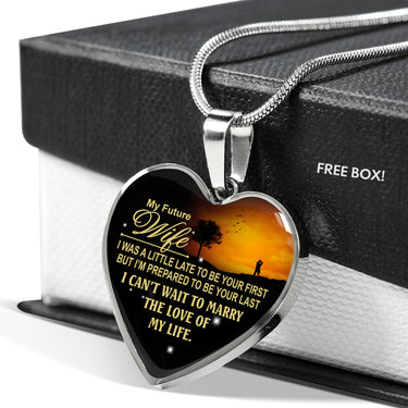 Lovely To My Love - My Future Wife - Love Of My Life - Wife Heart Pendant Necklace - Gold Plated Chain 20 Inch Happy Birthday, Xmas Gifts, Anniversary Woman Luxury dog tag